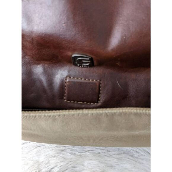 Fossil Messanger Bag Khaki Canvas Brown Leather Shoulder Strap Leather Detail Sn - Picture 3 of 16